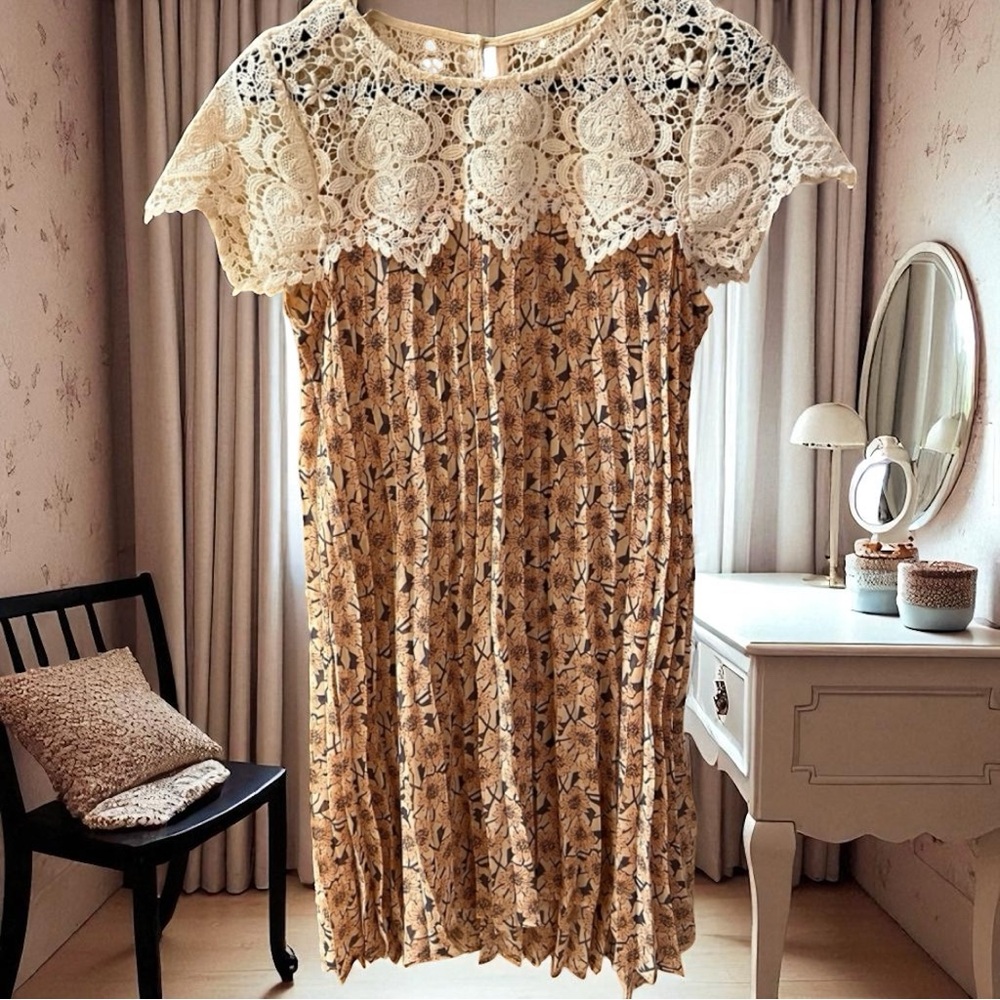 VINTAGE crochet accordion pleat sheer dress.  Approx sz M (contemporary sizing)